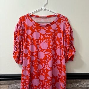 Haptics by Holly Harper Floral Orange and Pink Blouse 2X